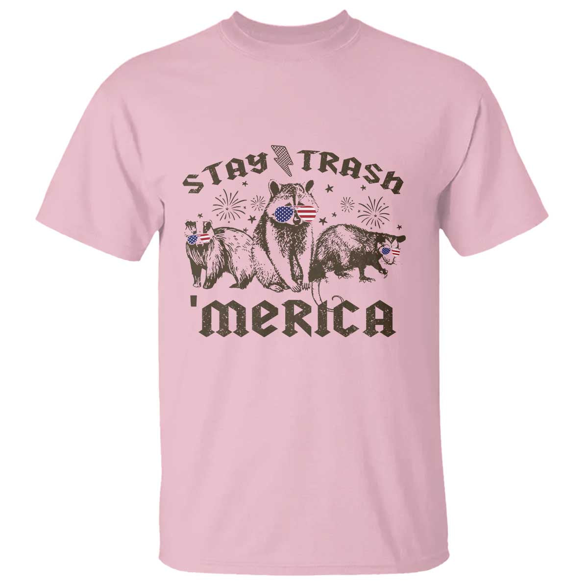 Funny Stay Trash Merica T Shirt 4th Of July Racoon Opossum Badger TS11 Light Pink Print Your Wear