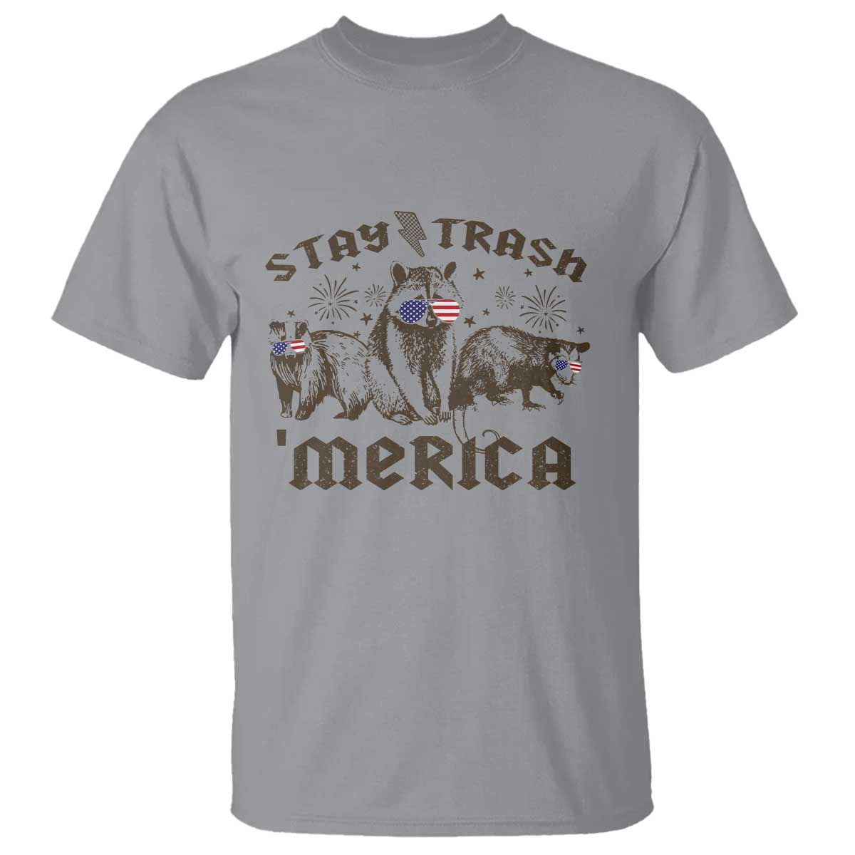 Funny Stay Trash Merica T Shirt 4th Of July Racoon Opossum Badger TS11 Sport Gray Print Your Wear