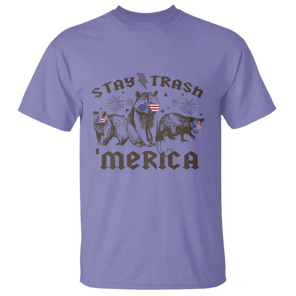 Funny Stay Trash Merica T Shirt 4th Of July Racoon Opossum Badger TS11 Violet Print Your Wear