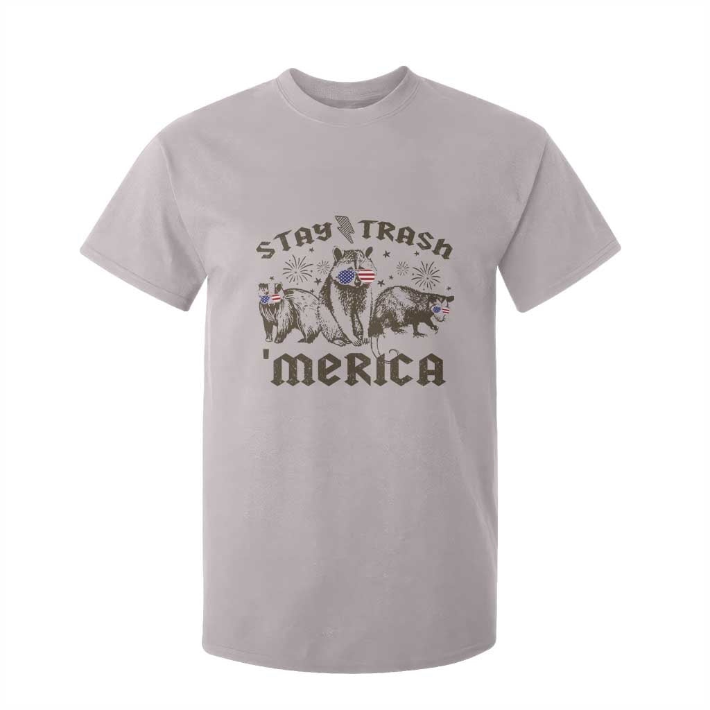 Funny Stay Trash Merica T Shirt For Kid 4th Of July Racoon Opossum Badger TS11 Ice Gray Print Your Wear