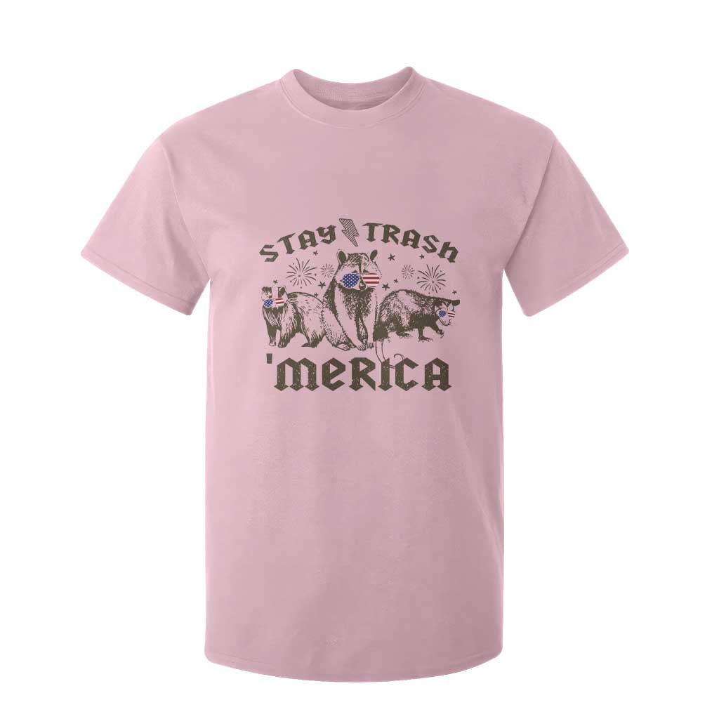 Funny Stay Trash Merica T Shirt For Kid 4th Of July Racoon Opossum Badger TS11 Light Pink Print Your Wear