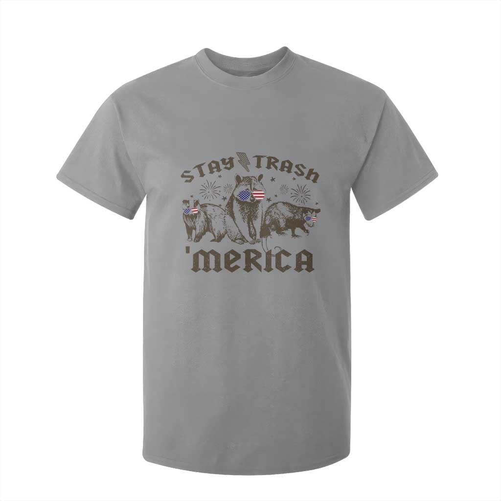 Funny Stay Trash Merica T Shirt For Kid 4th Of July Racoon Opossum Badger TS11 Sport Gray Print Your Wear