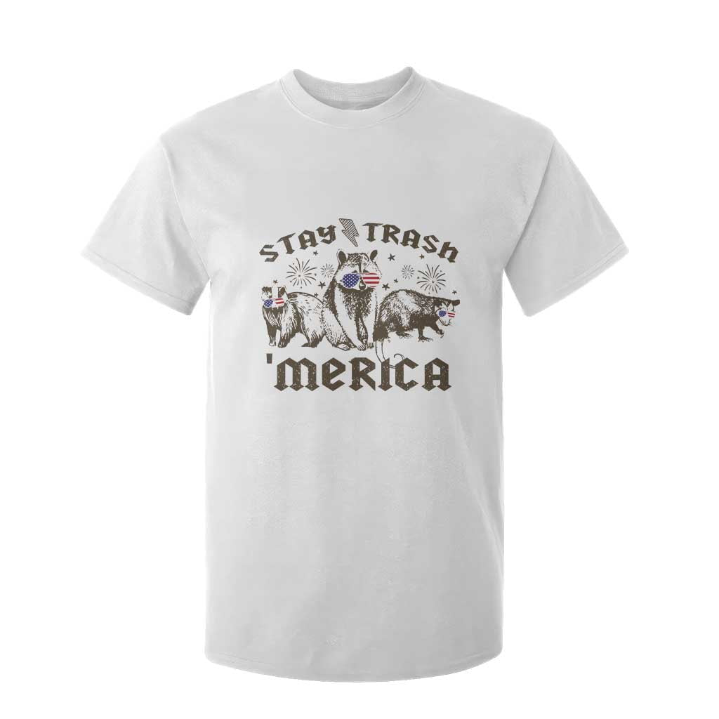Funny Stay Trash Merica T Shirt For Kid 4th Of July Racoon Opossum Badger TS11 White Print Your Wear