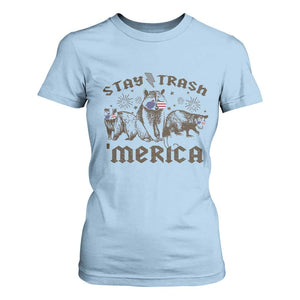 Funny Stay Trash Merica T Shirt For Women 4th Of July Racoon Opossum Badger TS11 Light Blue Print Your Wear
