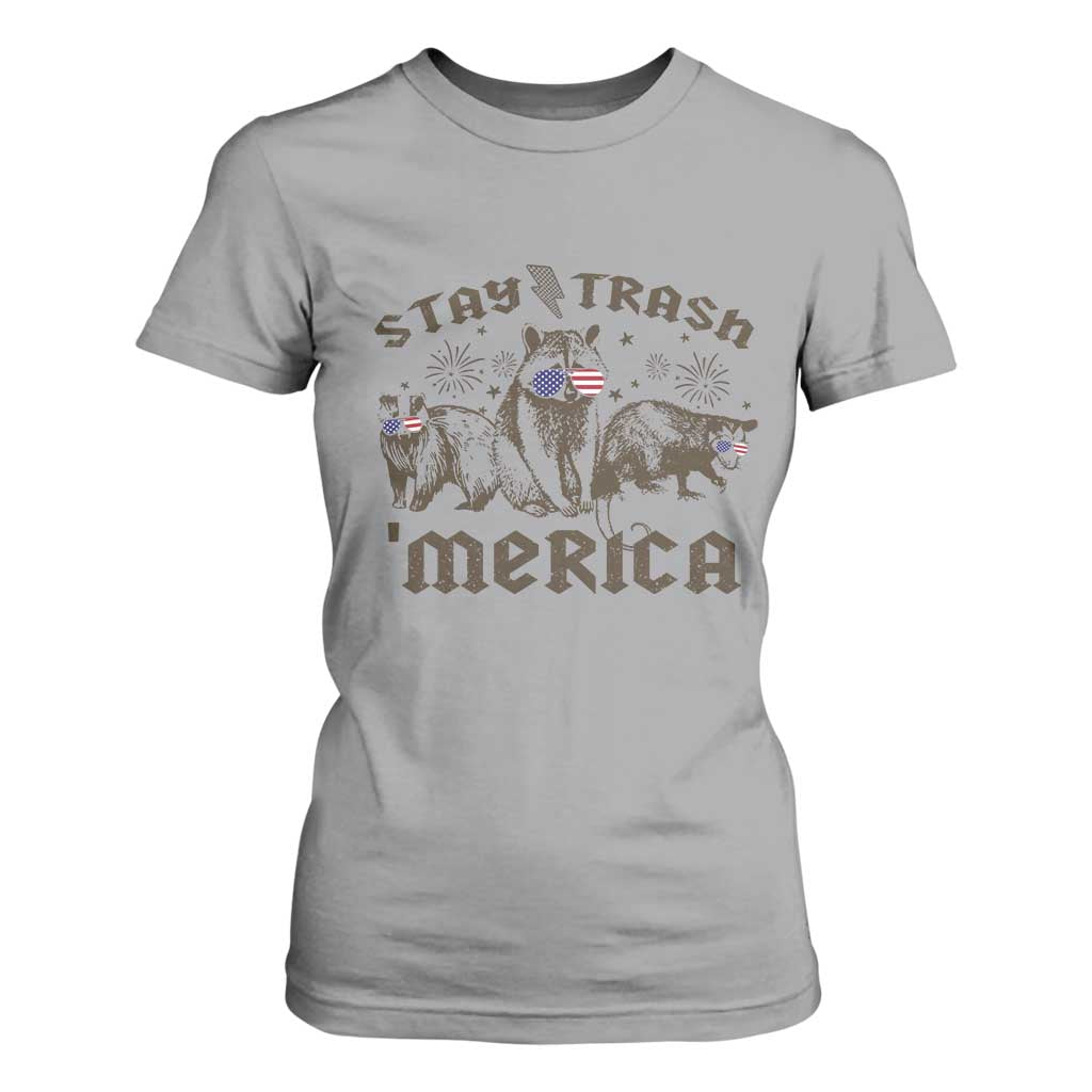 Funny Stay Trash Merica T Shirt For Women 4th Of July Racoon Opossum Badger TS11 Sport Gray Print Your Wear