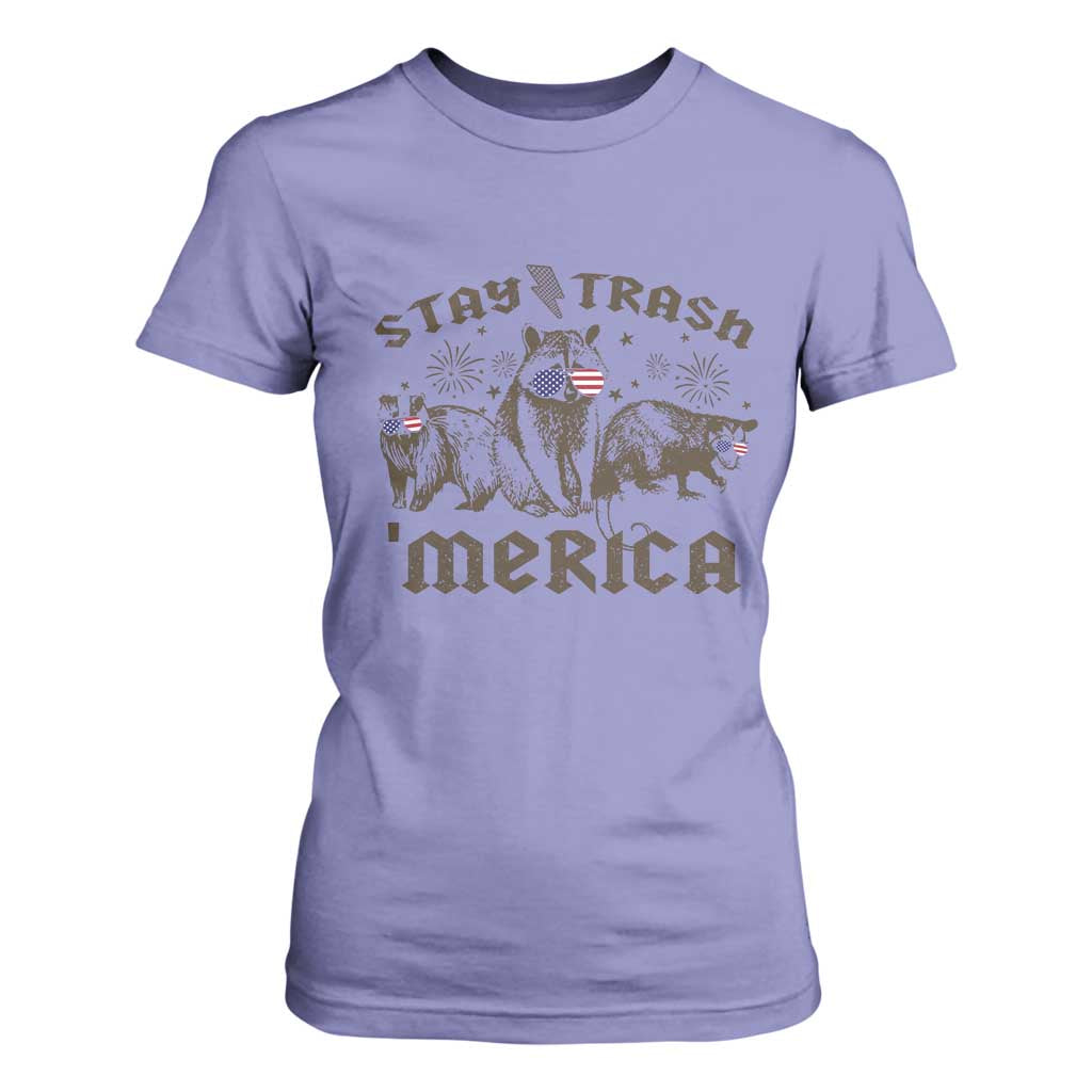 Funny Stay Trash Merica T Shirt For Women 4th Of July Racoon Opossum Badger TS11 Violet Print Your Wear