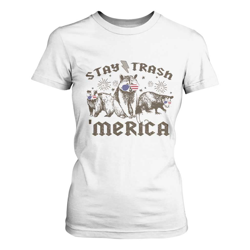 Funny Stay Trash Merica T Shirt For Women 4th Of July Racoon Opossum Badger TS11 White Print Your Wear