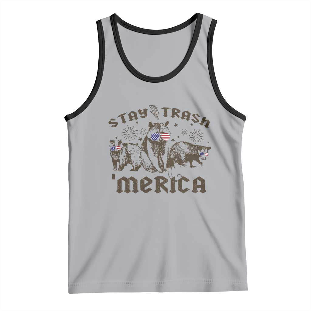 Funny Stay Trash Merica Tank Top 4th Of July Racoon Opossum Badger TS11 Athletic Heather Black Print Your Wear