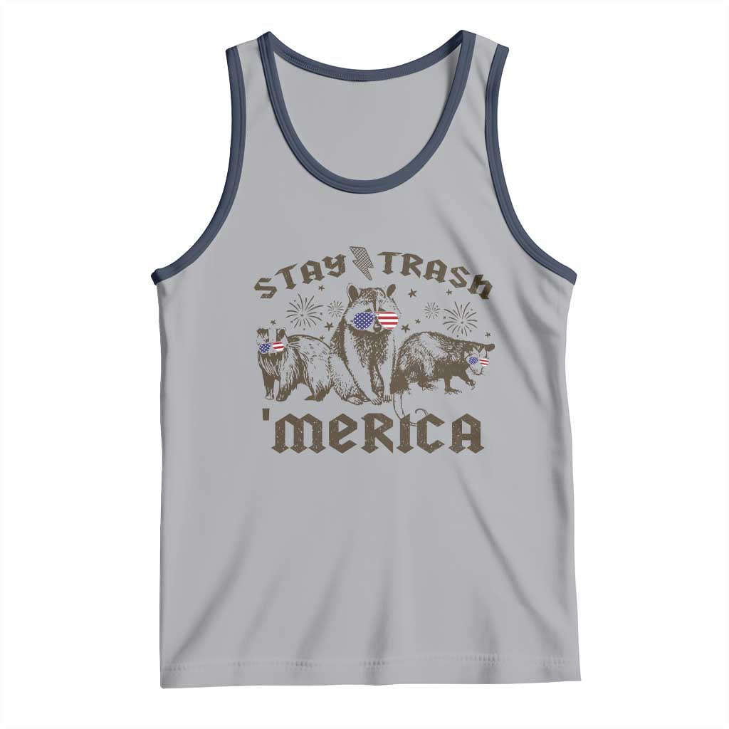 Funny Stay Trash Merica Tank Top 4th Of July Racoon Opossum Badger TS11 Athletic Heather Navy Print Your Wear