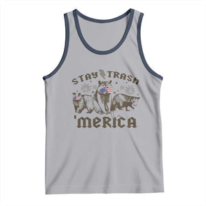 Funny Stay Trash Merica Tank Top 4th Of July Racoon Opossum Badger TS11 Athletic Heather Navy Print Your Wear