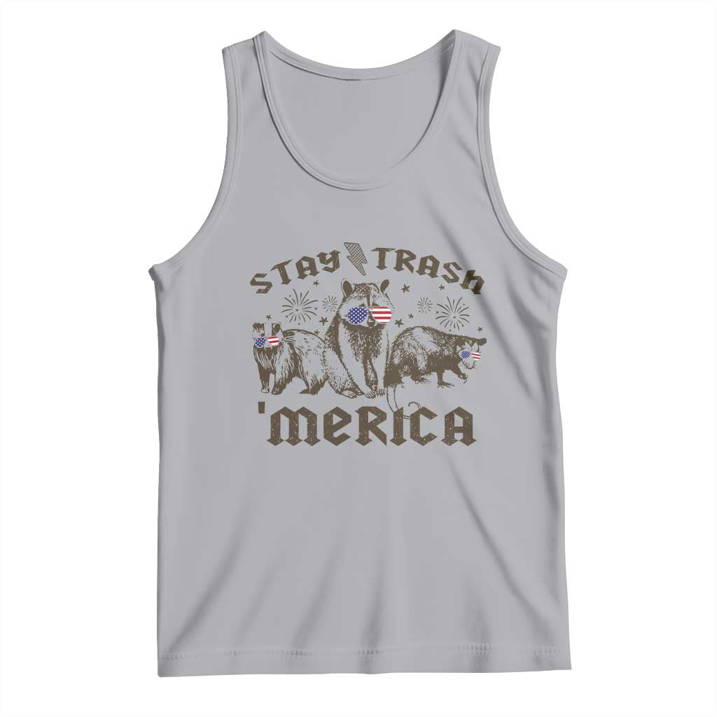 Funny Stay Trash Merica Tank Top 4th Of July Racoon Opossum Badger TS11 Athletic Heather Print Your Wear