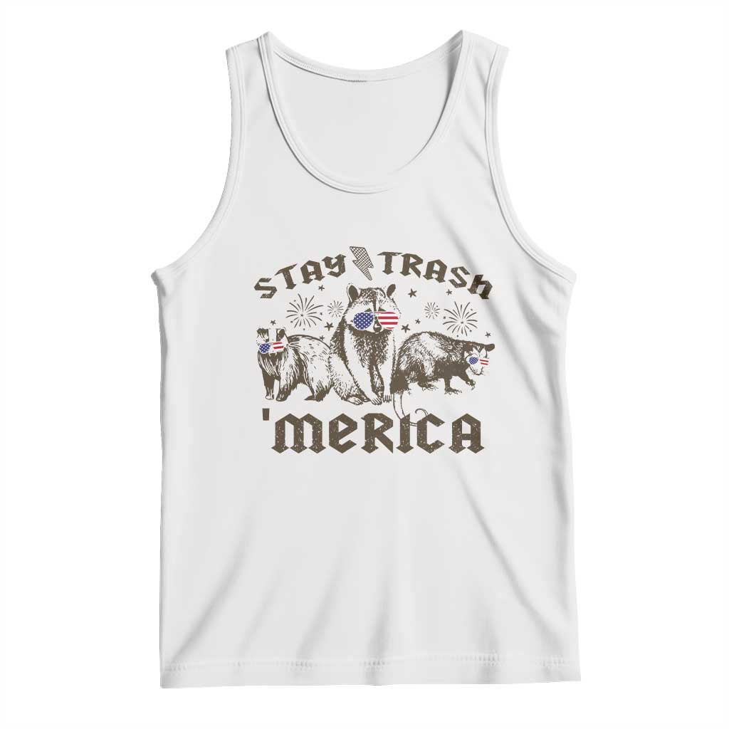 Funny Stay Trash Merica Tank Top 4th Of July Racoon Opossum Badger TS11 White Print Your Wear