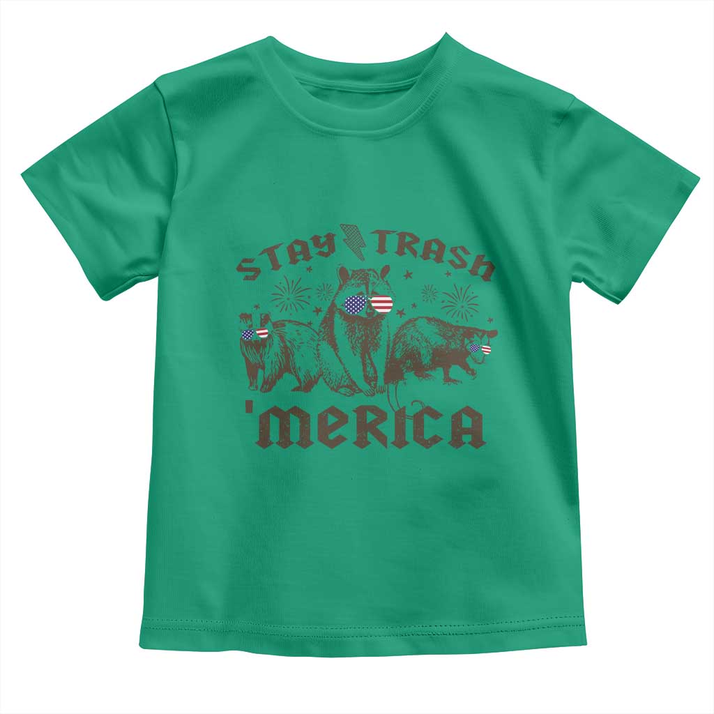 Funny Stay Trash Merica Toddler T Shirt 4th Of July Racoon Opossum Badger TS11 Irish Green Print Your Wear