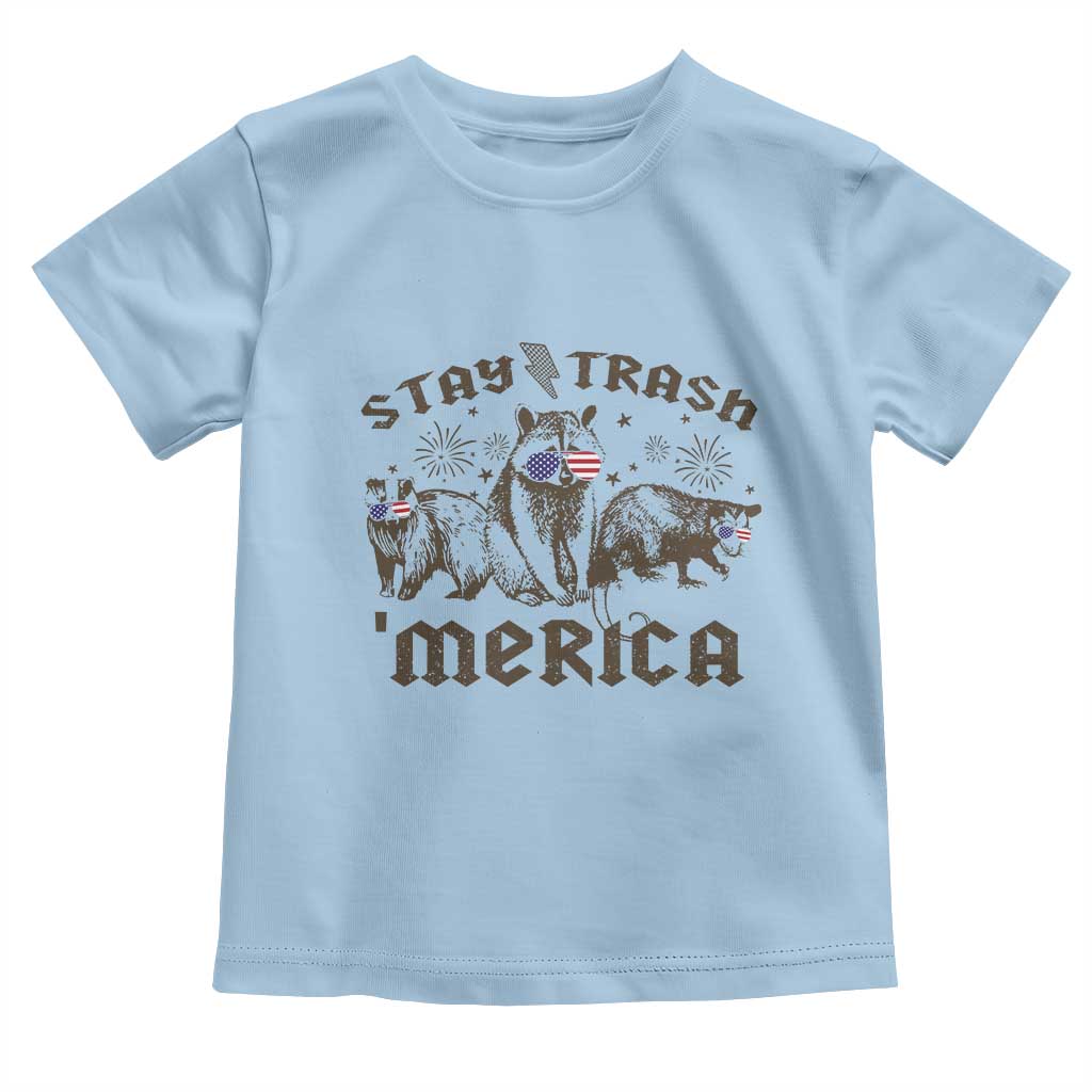 Funny Stay Trash Merica Toddler T Shirt 4th Of July Racoon Opossum Badger TS11 Light Blue Print Your Wear
