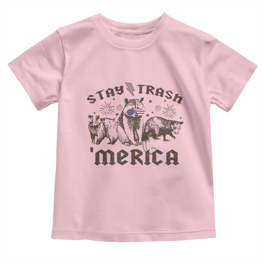 Funny Stay Trash Merica Toddler T Shirt 4th Of July Racoon Opossum Badger TS11 Light Pink Print Your Wear
