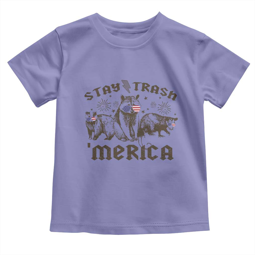 Funny Stay Trash Merica Toddler T Shirt 4th Of July Racoon Opossum Badger TS11 Violet Print Your Wear