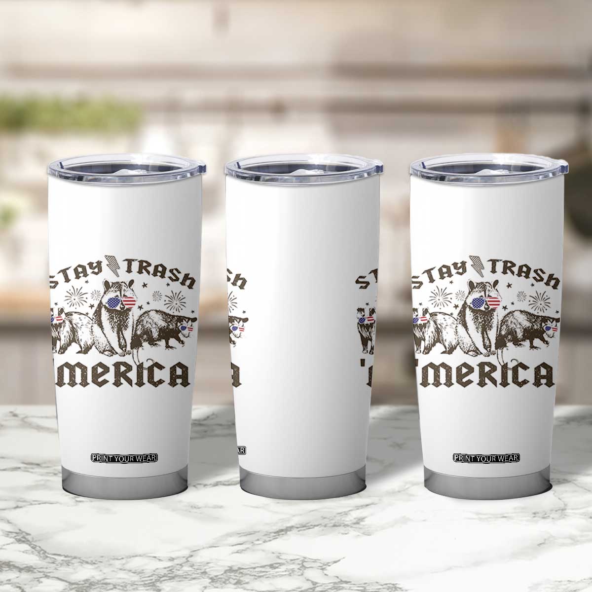 Funny Stay Trash Merica Tumbler Cup 4th Of July Racoon Opossum Badger TS11 Print Your Wear