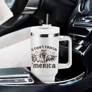 Funny Stay Trash Merica Tumbler With Handle 4th Of July Racoon Opossum Badger TS11 Print Your Wear