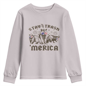 Funny Stay Trash Merica Youth Sweatshirt 4th Of July Racoon Opossum Badger TS11 Ice Gray Print Your Wear
