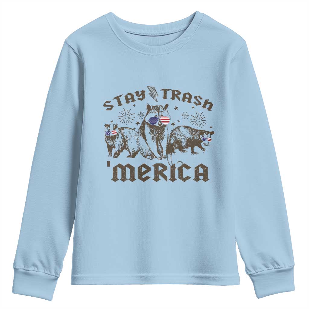 Funny Stay Trash Merica Youth Sweatshirt 4th Of July Racoon Opossum Badger TS11 Light Blue Print Your Wear