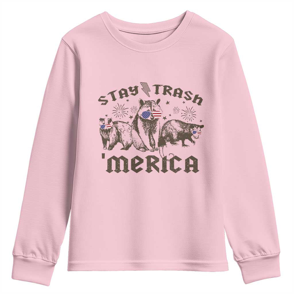 Funny Stay Trash Merica Youth Sweatshirt 4th Of July Racoon Opossum Badger TS11 Light Pink Print Your Wear