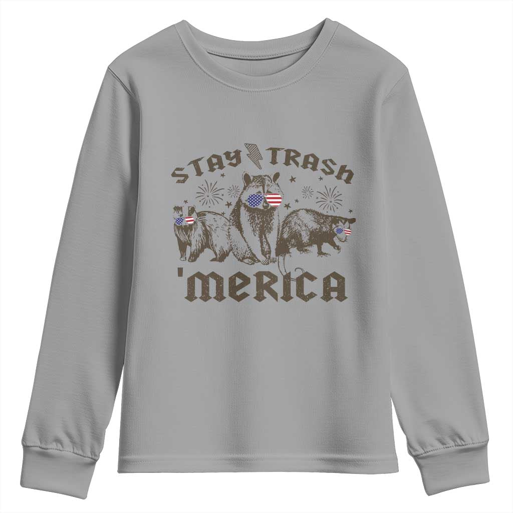 Funny Stay Trash Merica Youth Sweatshirt 4th Of July Racoon Opossum Badger TS11 Sport Gray Print Your Wear