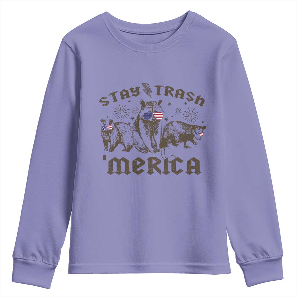 Funny Stay Trash Merica Youth Sweatshirt 4th Of July Racoon Opossum Badger TS11 Violet Print Your Wear