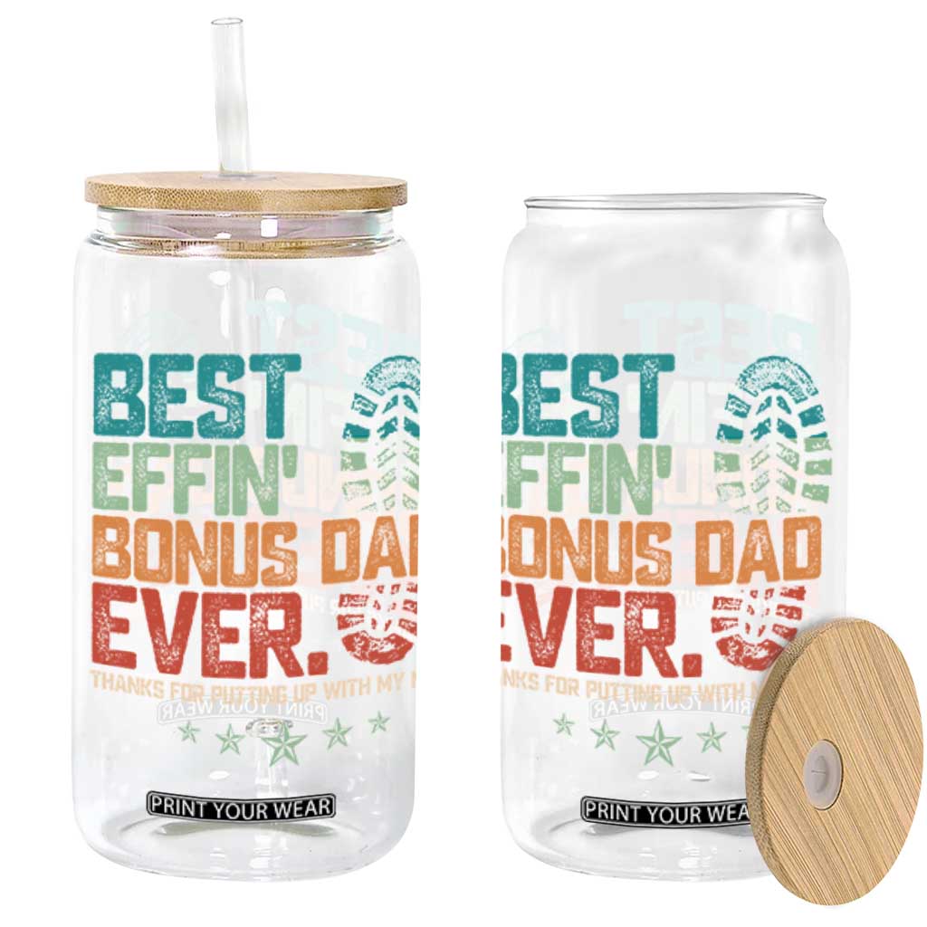 Funny Step Dad Glass Can Best Effin Bonus Dad Ever Retro TS10 Black Print Your Wear