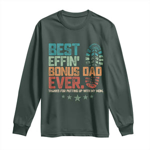Funny Step Dad Long Sleeve Shirt Best Effin Bonus Dad Ever Retro TS10 Dark Forest Green Print Your Wear