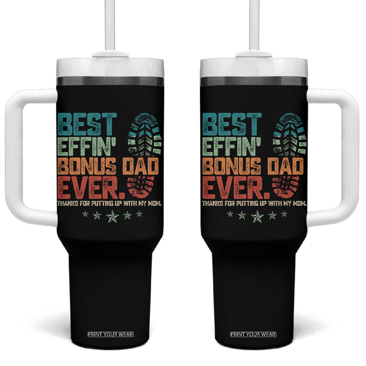 Funny Step Dad Tumbler With Handle Best Effin Bonus Dad Ever Retro TS10 One Size: 40 oz Black Print Your Wear