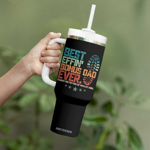 Funny Step Dad Tumbler With Handle Best Effin Bonus Dad Ever Retro TS10 Print Your Wear