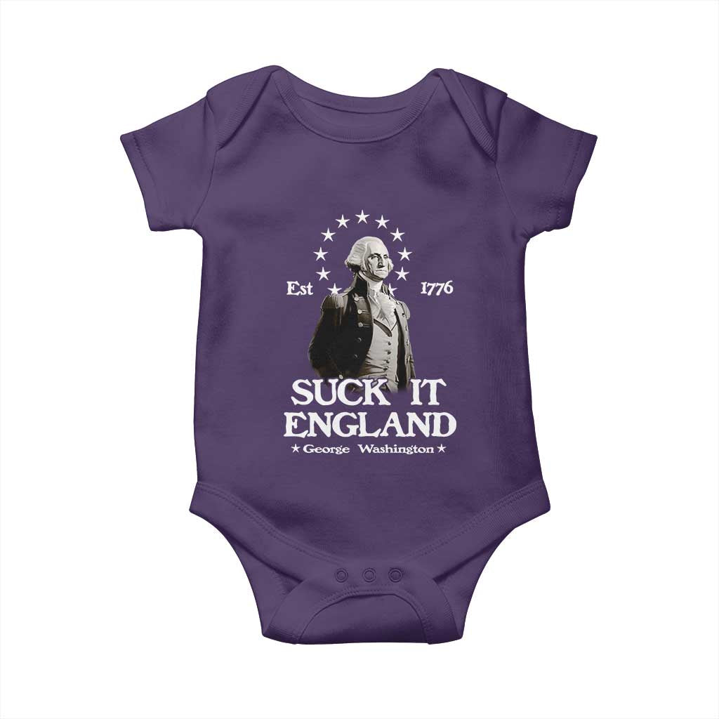 Funny Suck It England Baby Onesie 4th of July 1776 George Washington TS11 Purple Print Your Wear