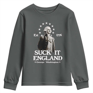 Funny Suck It England Youth Sweatshirt 4th of July 1776 George Washington TS11 Dark Heather Print Your Wear