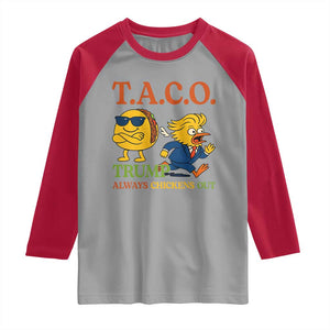 Funny TACO Cool Taco vs Trump Chicken Raglan Shirt Trump Always Chickens Out TS02 Sport Gray Red Print Your Wear