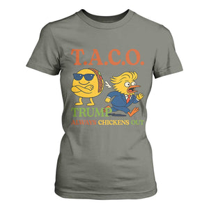 Funny TACO Cool Taco vs Trump Chicken T Shirt For Women Trump Always Chickens Out TS02 Military Green Print Your Wear