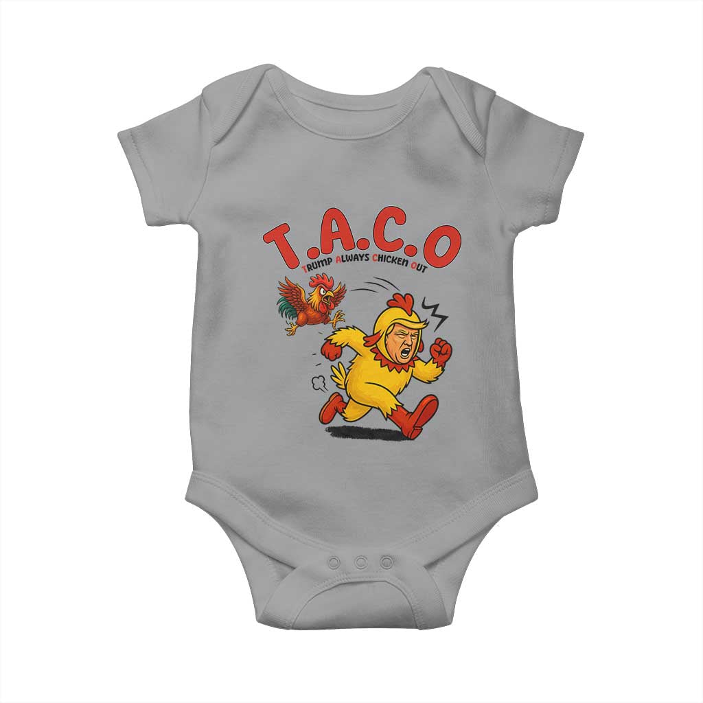 Funny TACO Running Chicken Baby Onesie Trump Always Chickens Out Hilarious Political TS02 Sport Gray Print Your Wear