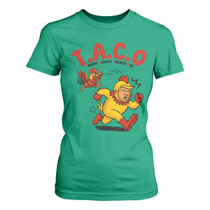 Funny TACO Running Chicken T Shirt For Women Trump Always Chickens Out Hilarious Political TS02 Irish Green Print Your Wear