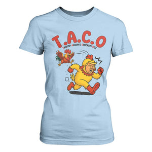 Funny TACO Running Chicken T Shirt For Women Trump Always Chickens Out Hilarious Political TS02 Light Blue Print Your Wear
