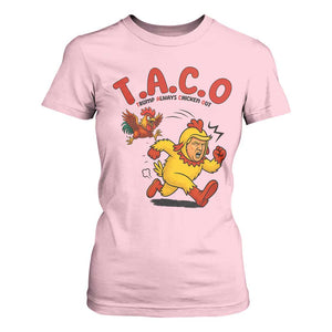 Funny TACO Running Chicken T Shirt For Women Trump Always Chickens Out Hilarious Political TS02 Light Pink Print Your Wear