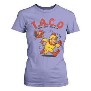 Funny TACO Running Chicken T Shirt For Women Trump Always Chickens Out Hilarious Political TS02 Violet Print Your Wear
