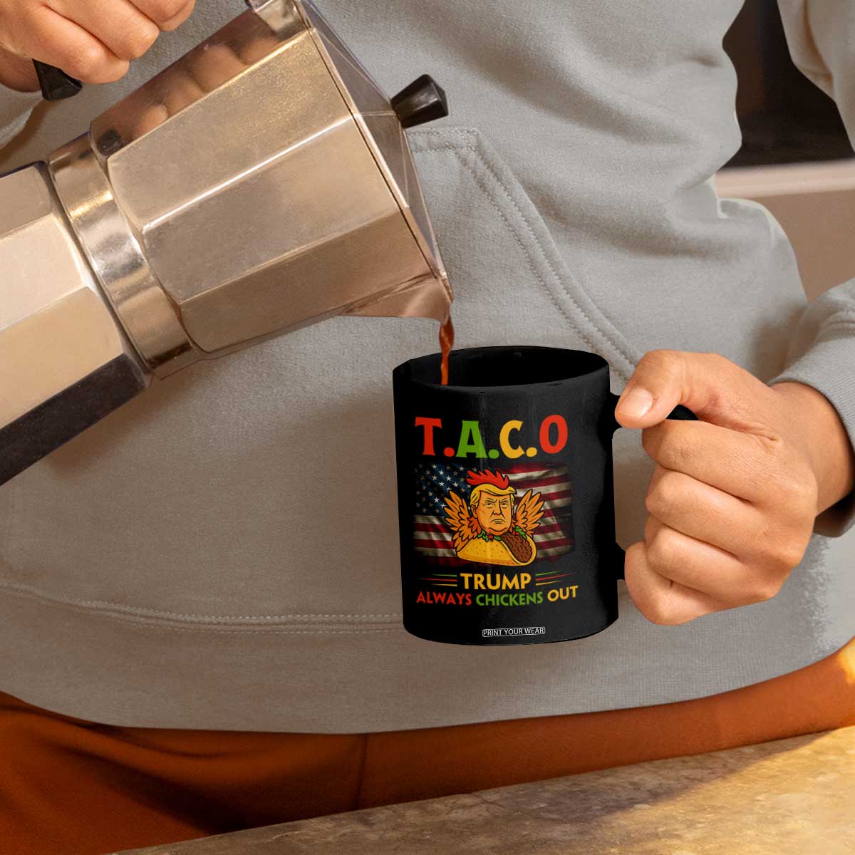 Funny TACO Trump Always Chickens Out Coffee Mug American Flag Political Parody TS02 Print Your Wear