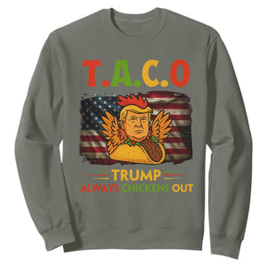 Funny TACO Trump Always Chickens Out Sweatshirt American Flag Political Parody TS02 Military Green Print Your Wear