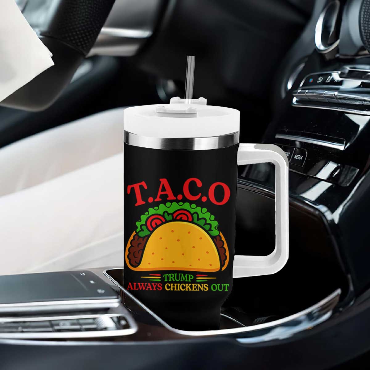 Funny TACO Trump Always Chickens Out Tumbler With Handle Funny Political Satire Tacos Lover TS02 Print Your Wear