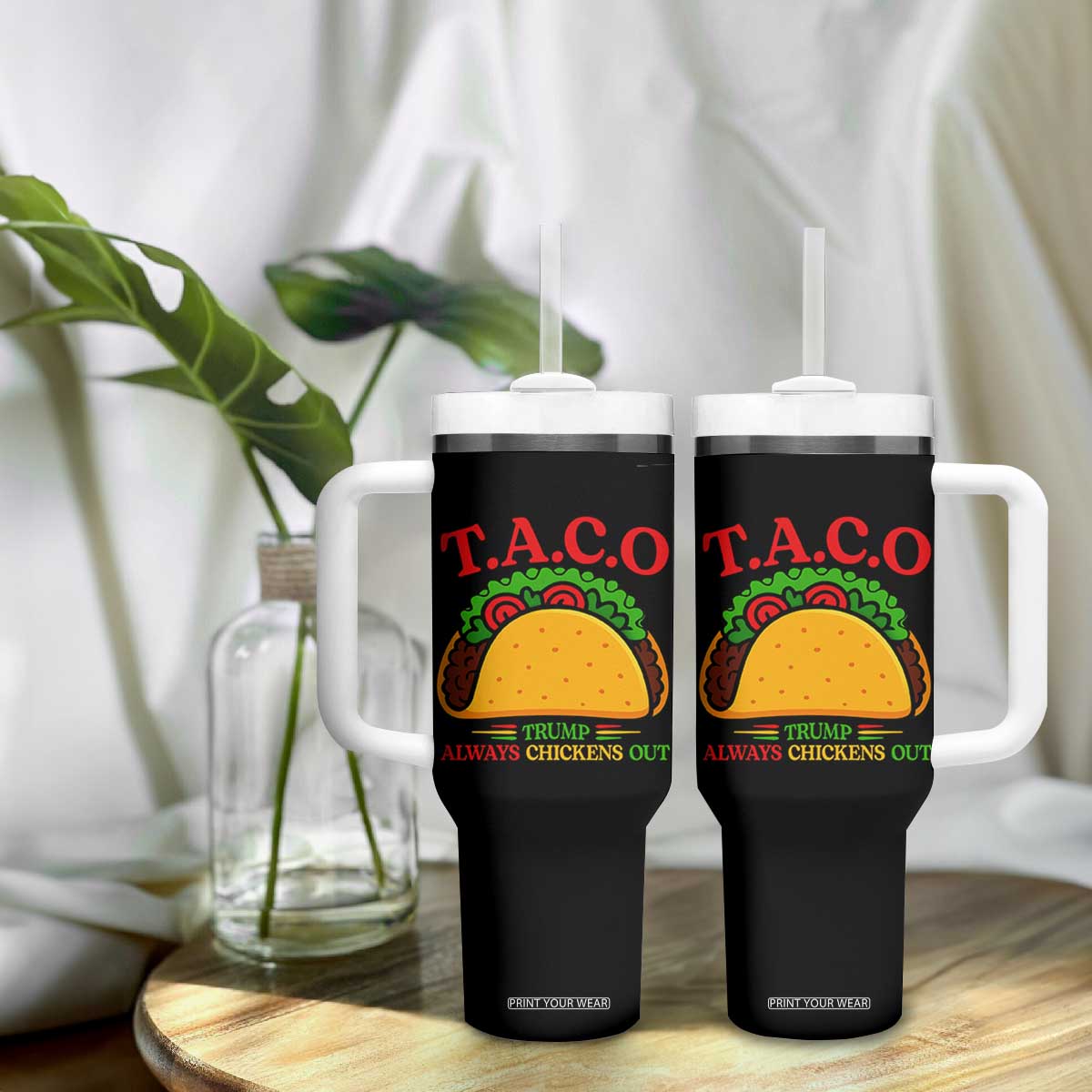 Funny TACO Trump Always Chickens Out Tumbler With Handle Funny Political Satire Tacos Lover TS02 Print Your Wear