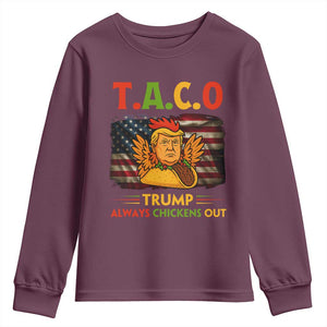 Funny TACO Trump Always Chickens Out Youth Sweatshirt American Flag Political Parody TS02 Maroon Print Your Wear