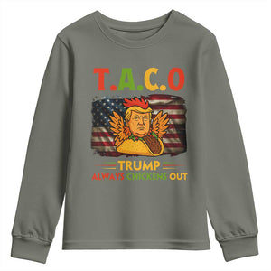 Funny TACO Trump Always Chickens Out Youth Sweatshirt American Flag Political Parody TS02 Military Green Print Your Wear