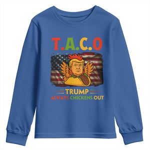Funny TACO Trump Always Chickens Out Youth Sweatshirt American Flag Political Parody TS02 Royal Blue Print Your Wear
