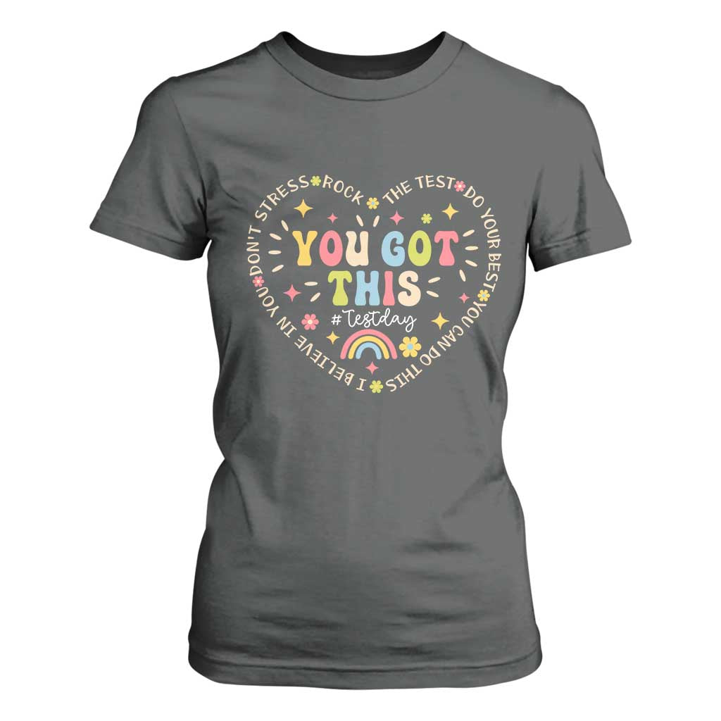 Funny Test Day You Got This T Shirt For Women Testing Day Rock The Test Do Your Best Heart TS11 Dark Heather Print Your Wear
