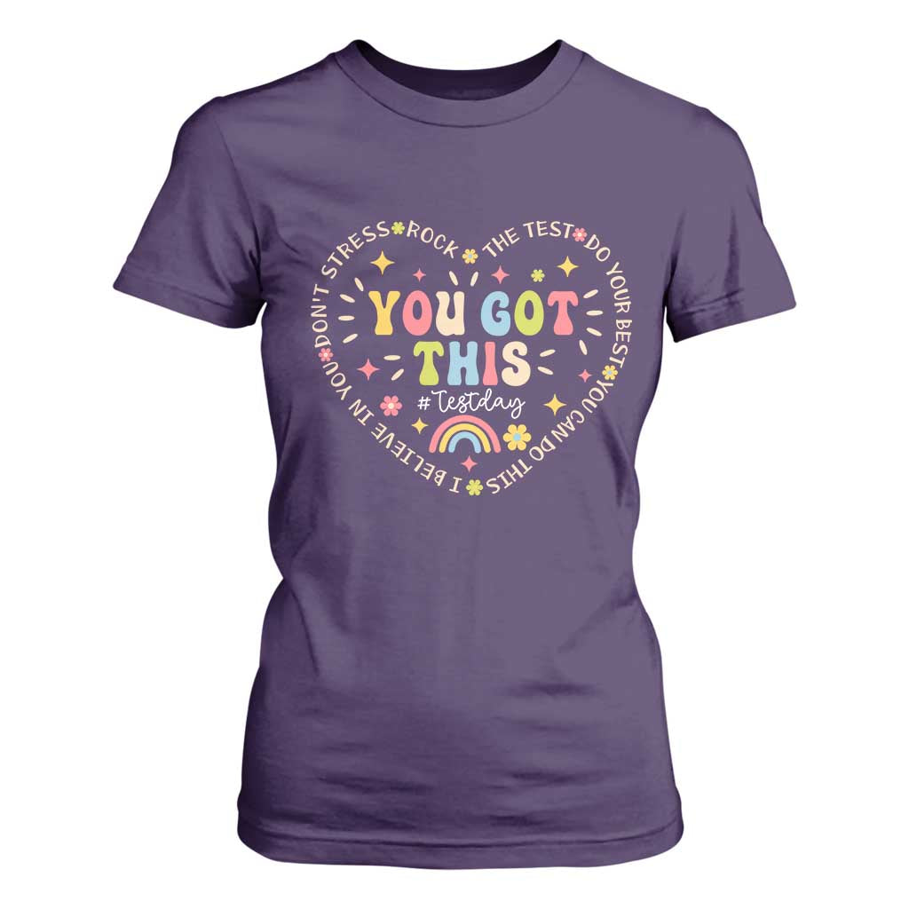Funny Test Day You Got This T Shirt For Women Testing Day Rock The Test Do Your Best Heart TS11 Purple Print Your Wear