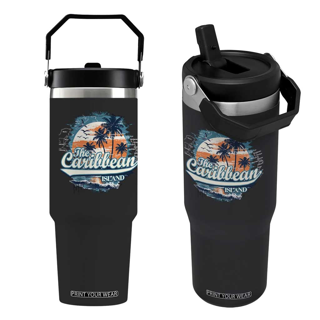 Funny The Caribbean Islands Flip Straw Tumbler Caribbean Sea Tour Summer Vacation TS11 One Size: 30 oz Black Print Your Wear